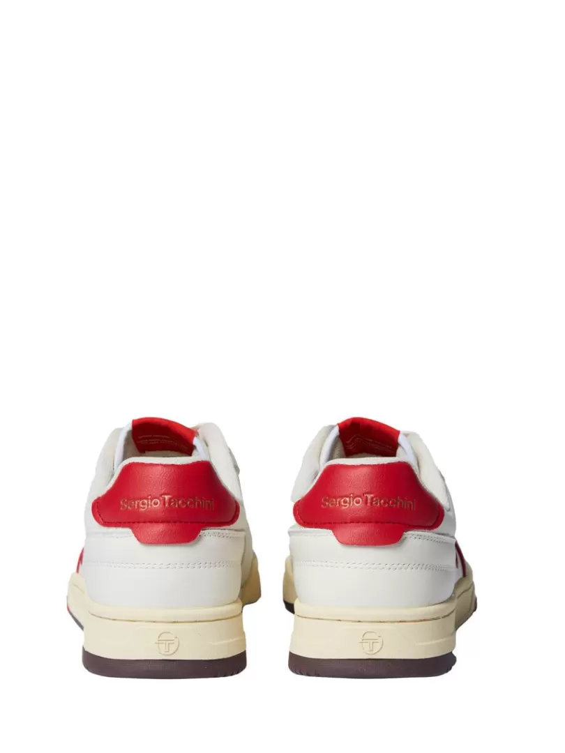 Sergio Tacchini For The Court>Prime Shot Da Sneaker- Antique White/ Almond Oil/ Adrenaline Red