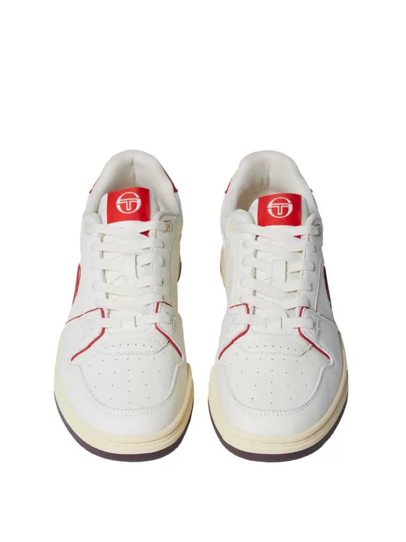 Sergio Tacchini For The Court>Prime Shot Da Sneaker- Antique White/ Almond Oil/ Adrenaline Red