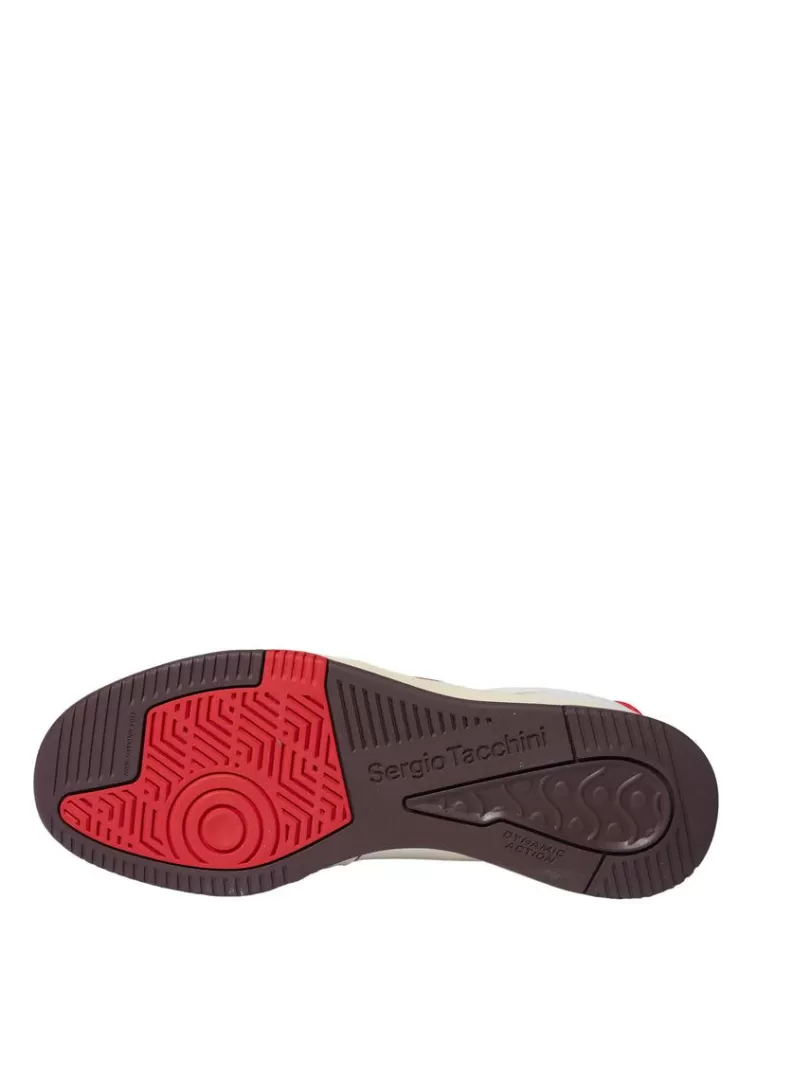 Sergio Tacchini For The Court>Prime Shot Da Sneaker- Antique White/ Almond Oil/ Adrenaline Red